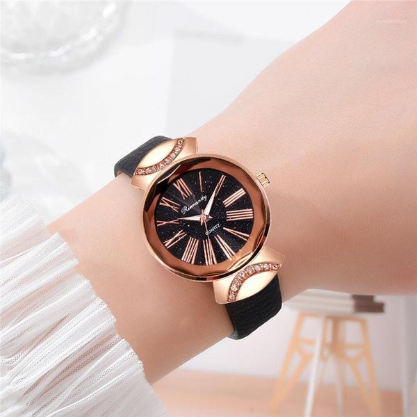 

women girls fashion quartz watch with pu leather band roman numerals dress watch fs991, Slivery;brown