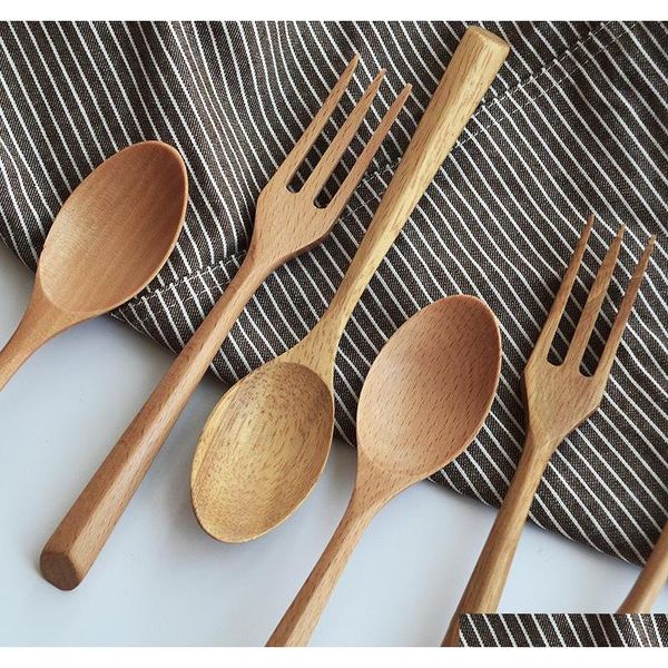 

19*3.8cm/19*2.5cm portable eco-friendly wooden dinnerware teaspoon fork soup spoon catering cutler kitchen cook qylori pets2010
