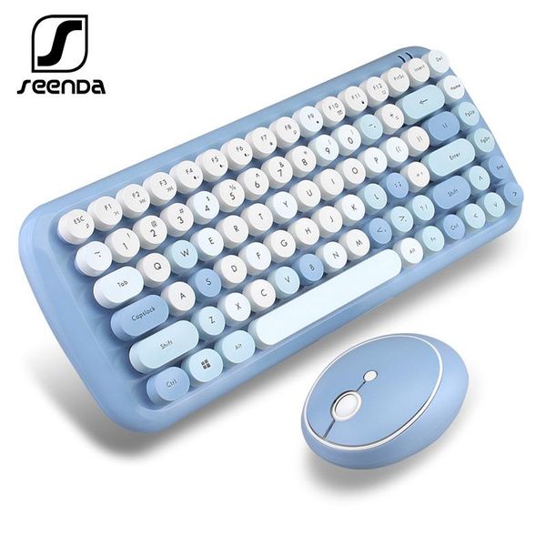 

seenda 2.4g wireless keyboard set mixed candy color roud keycap keyboard and mouse comb for lapnotebook pc girls gift