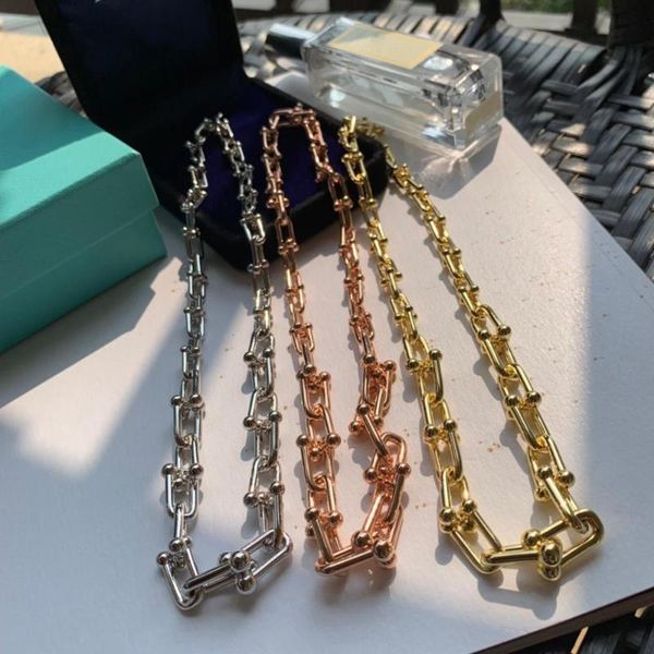 

100% s925 sterling silver u-shaped horseshoe buckle chain personalized hip-hop bamboo lock necklace for girlfriend