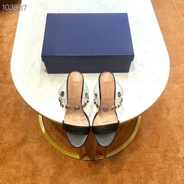 

2019 new high heel sandals shoes diamond decoration transparent special material black size 34-41 heel-height .5 cm
