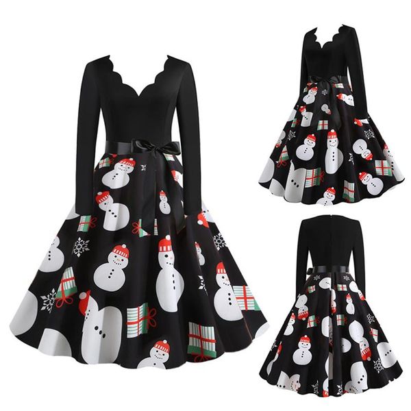 

women vintage long sleeve christmas 1950s housewife evening party prom aesthetic dress party prom black dress robe noel femme, Black;gray