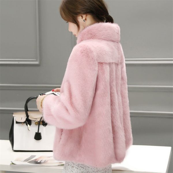 

2021 autumn winter new faux short fashion imitation fox fur mink coat korean loose long-sleeved jacket plus size y645 b0m4, Black