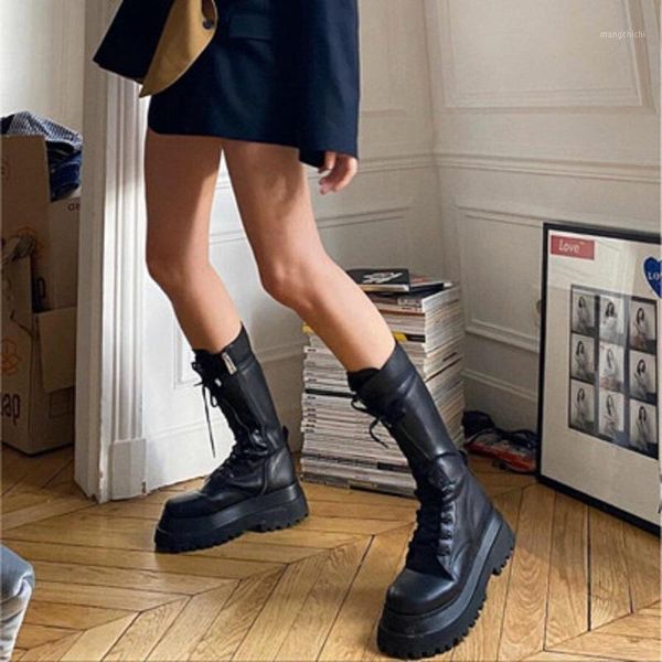 

2020 autumn and winter new fashion all-match lightweight and comfortable platform mid-length women's boots1, Black