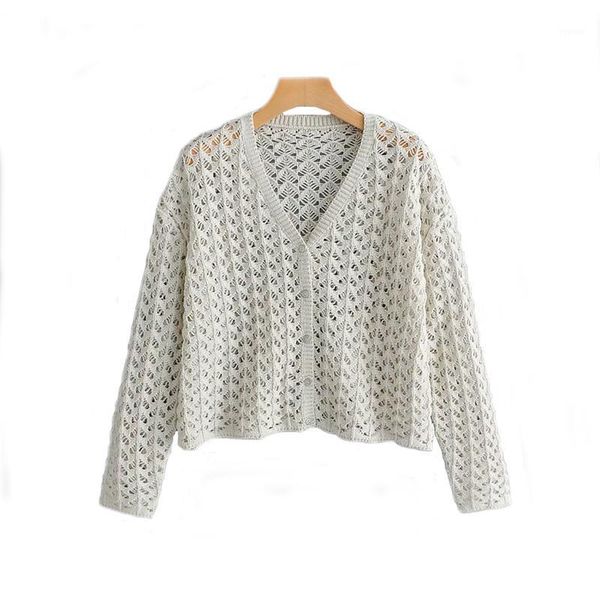 

zxqj knitted women oversize cardigan sweater 2019 fashion ladies elegant button- woolen sweaters girls hollow knitwear1, White