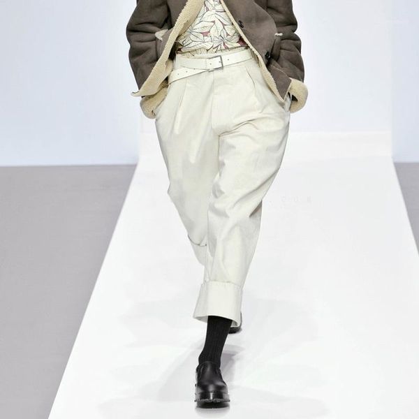 

new designer women casual pants high waist straight leg pants fashion loose aankle length trousers1, Black;white