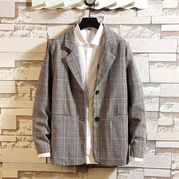 

2020 new luxury classic men's casual plaid blazer autumn spring fashion brand loose long men suit jacket coat1, White;black