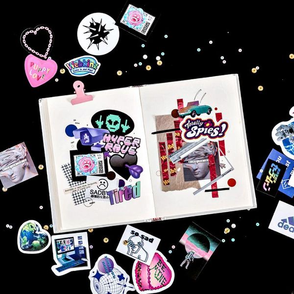 

40pcs lot cyberpunk style stickers ins psychedelic cool astronaut sticker journal decorative scrapbooking aesthetic album bbycfk