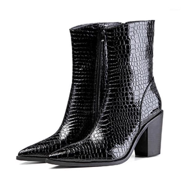

female pointed zipper pu boots snake snake motorcycle boots ladies calf women1, Black