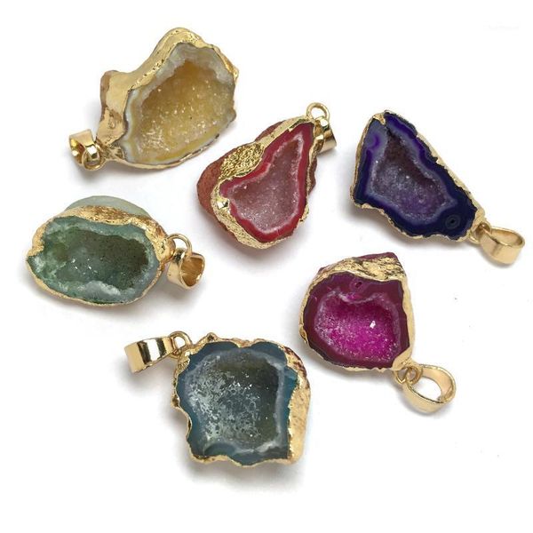 

irregular natural stone multi-style colorful agates pendant diy jewelry made of bulk stones gift size 18x28-15x20mm1, Bronze;silver