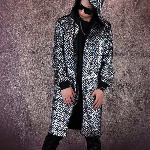 

splending silver scale cape mens singer stage costume nightclub dj ds punk coat hip hop performance costume vdb26501, Black;red