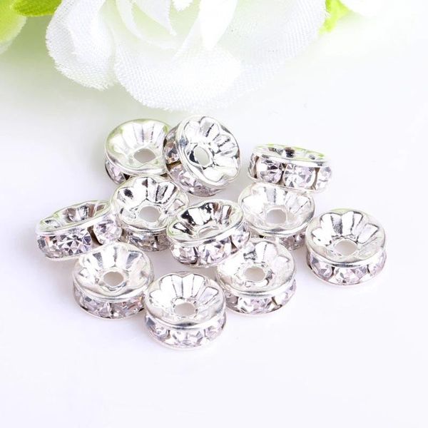 

200pcs/lot clear white 6mm 8mm 10mm rondelle silver plated rhinestone crystal round beads spacers beads loose crystal 1157 t2