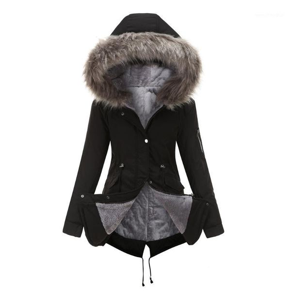 

women's down & parkas female women winter coat thickening cotton jacket womens black faux fur outwear for women1