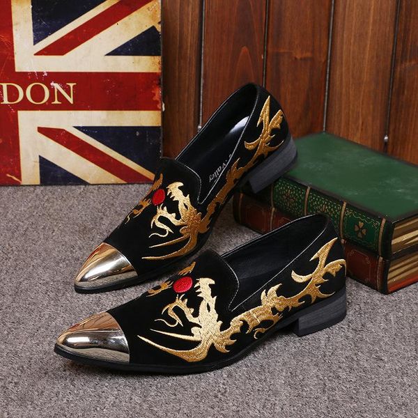 

new men personality casual pointed iron yellow shoes hairdresser nightclub wind show style shoes, Black