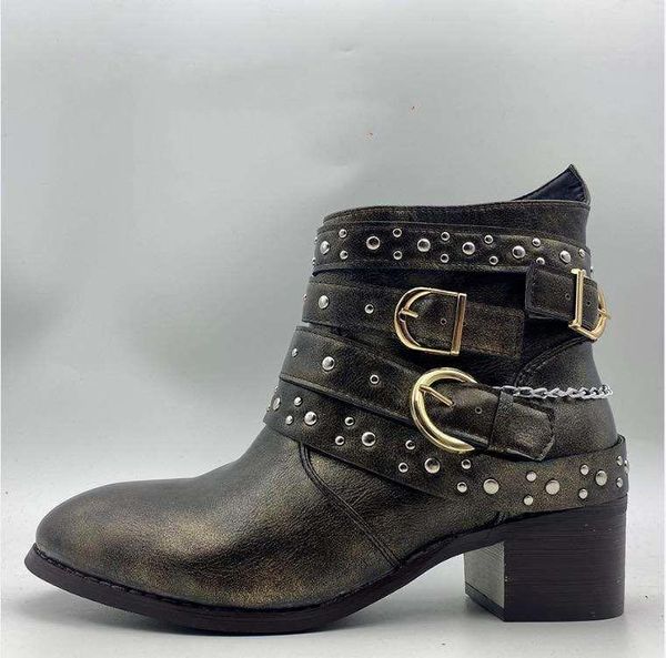 

2020 зимних женщин мотоцикл сапоги квадратных каблуков ретро пряжки лодыжки сапоги pu кожаные клин пинетки женские ботас мохеров размер 35-4, Black