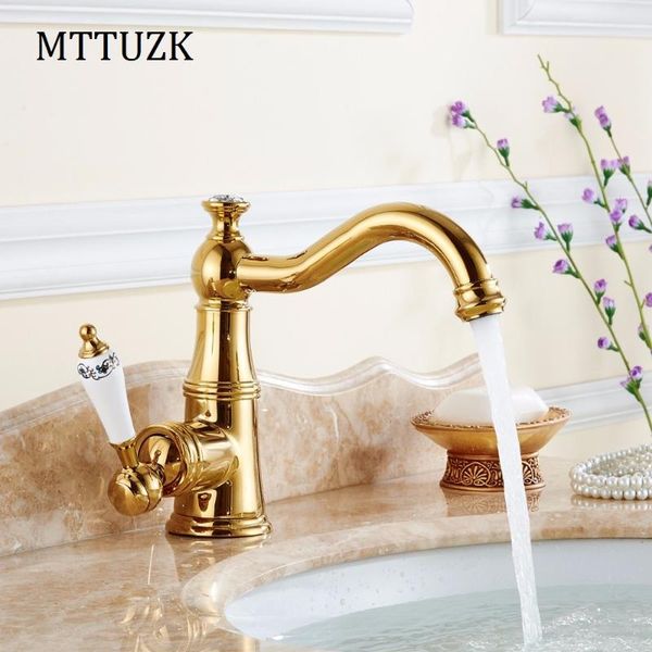

mttuzk deck mounted golden brass with diamond bathroom faucet single handle ceramic handle tap banheiro torneira