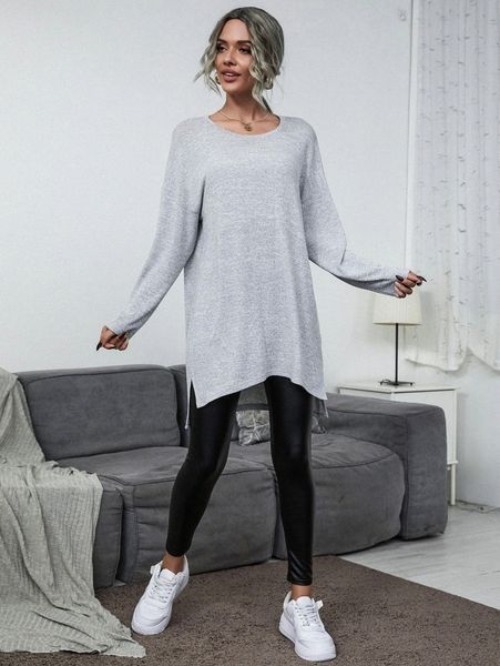 

side split longline tee & pu leggings l3bb#, White