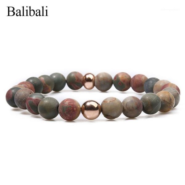 Очарование браслетов Balibali Vintage Bracelet Мужчины Maxi Медитация твердые натуральные каменные чары упругие веревки