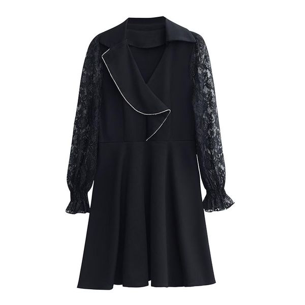 

splicing lace elegant vestidos pastel ukraine office ladies chic mini plus size dress women party black dress robe, Black;gray