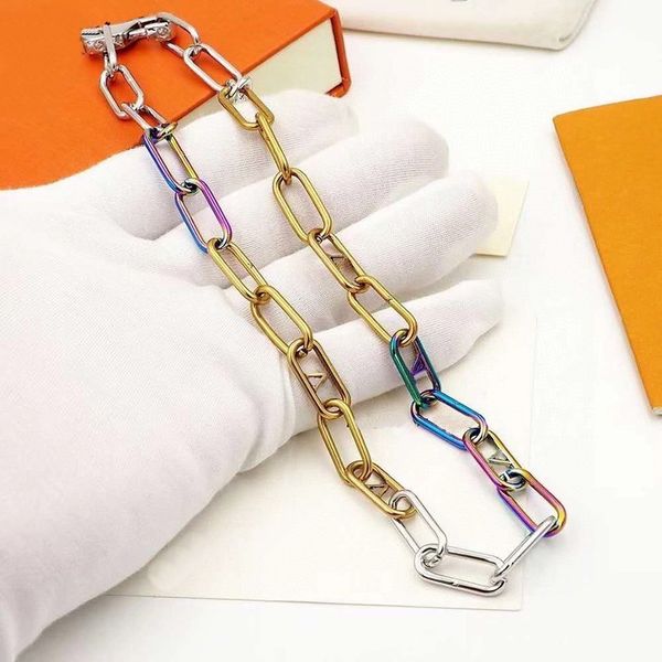 

europe america style jewelry sets men gold silver and rainbow-colour hardware signature chain necklace bracelet sets gift