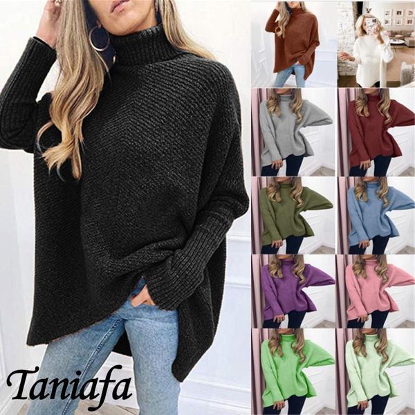

new women pullover casual knitted blouse fashion high neck loose knitwear autumn winter batwing sleeve sweater1, White;black
