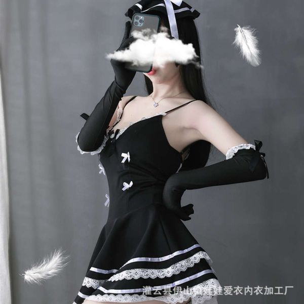 

net red uniform allure role play lingerie cute princs drs sling maid game a-175, Black;white