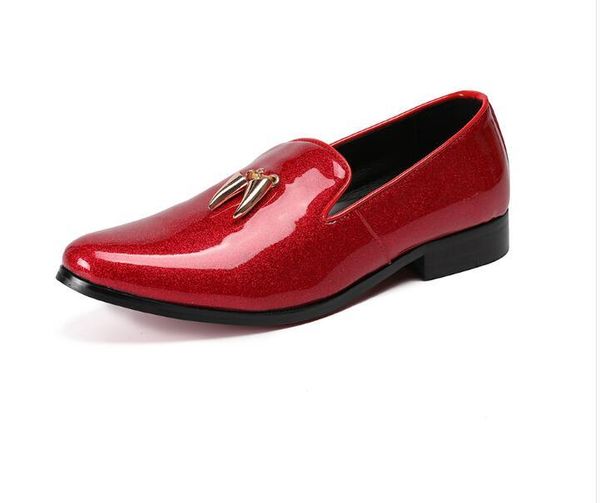 

47 plus size 46 patent leather men wedding shoes red shoes designer pointed toe dress, Black