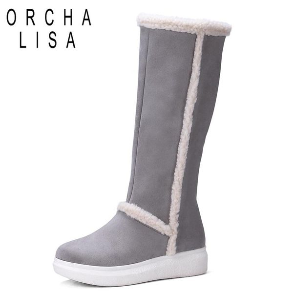 

orcha lisa new winter mid calf boots slip -on woman shoes botas platform snow boots woman warm c707, Black