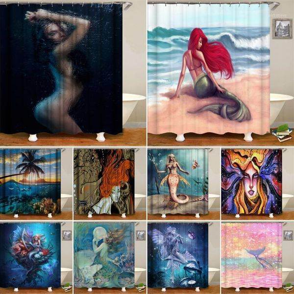 

waterproof shower curtain for bathroom girl mermaid print bathtub curtains fabric polyester bath curtain with 12 hooks1