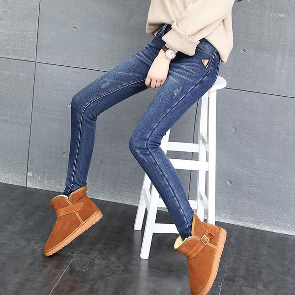 

ctrlcity winter jeans female high waist denim pants warm trousers femme slim thick stretch fleece pencil pants skinny jeans1, Blue