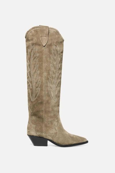 

boots women shoes paris denzy embroidered suede knee boots1, Black
