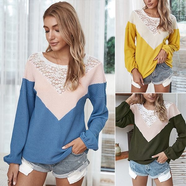 

women's autumn long sleeve stitching sweater female fashion loose lace, White;black