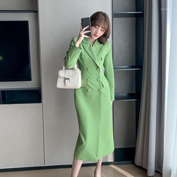 

2021 fashion new arrival double breasted streetwear trench coat spring winter green long casual blazer coat jacket for women1, Tan;black