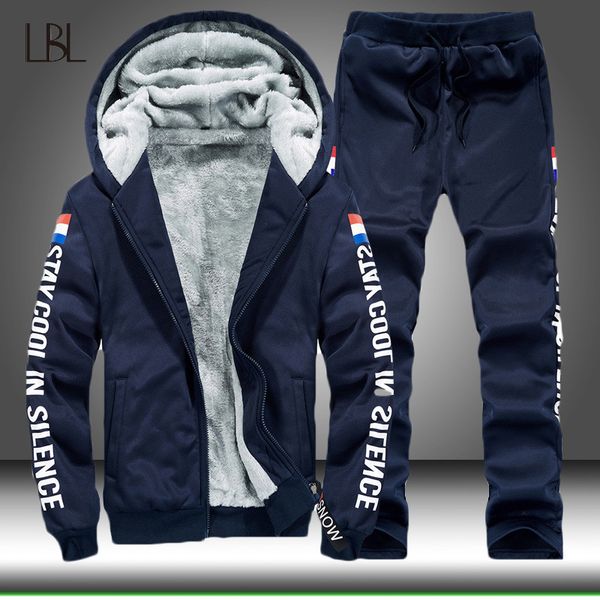 

winter tracksuits men set thicken hoodies + pants suit mens spring sweatshirt sportswear set male hoodie sporting suits clothing, Gray