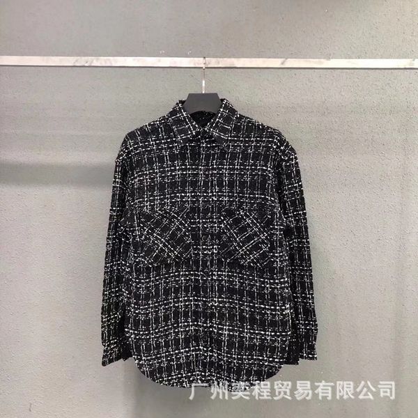 

new woven plaid loose shirt jacket men and women couple jacket shirt 2020, White