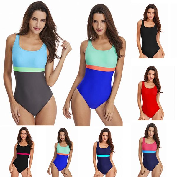

fashion elastic striped summer swimsuit european tight-fitting belly swimsuit triangle sports color matching one-piece women swim wear
