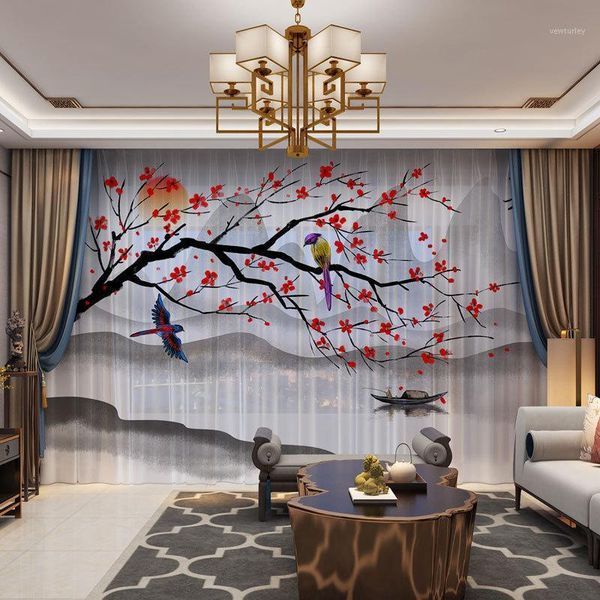 

curtain & drapes floral birds 3d chiffon curtains living room bedroom cortinas customized size tulle tree flower decorative curtain1