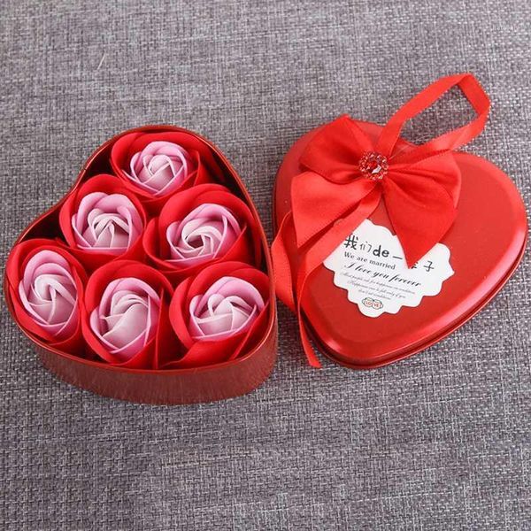 

6pcs rose flower soaps scented bath body soap with iron box valentines day gift1