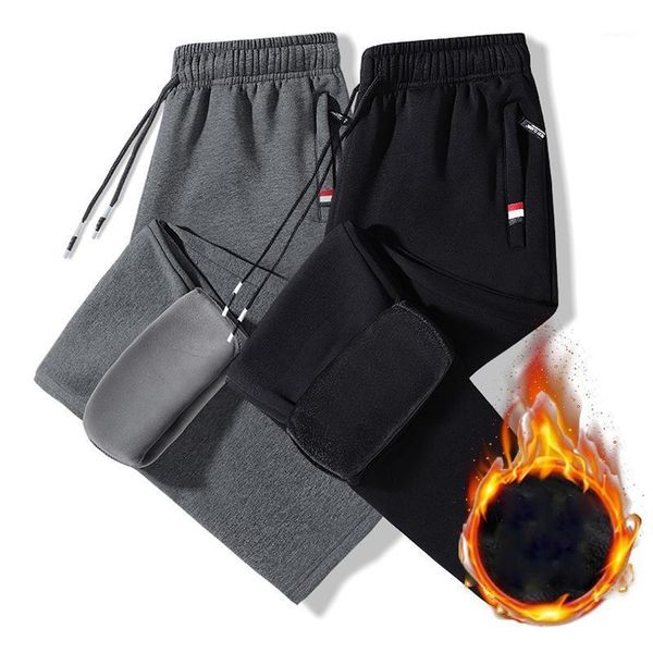 

casual men harem pants elastic waist winter new trendy fleece keep warm loose comfort men long pants outside thicken joggers 8xl1, Black