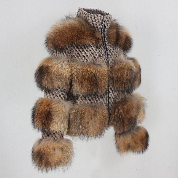 

oftbuy coat new fabric outerwear 2021 winter jacket real streetwear raccoon plaid weave natural collar stand women fur fur wool tpmwl, Black