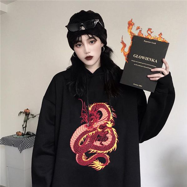 

cool streetwear womens loose sweatshirts hoodies women hooded simple all match leisure oversize pullovers korean style warm, Black