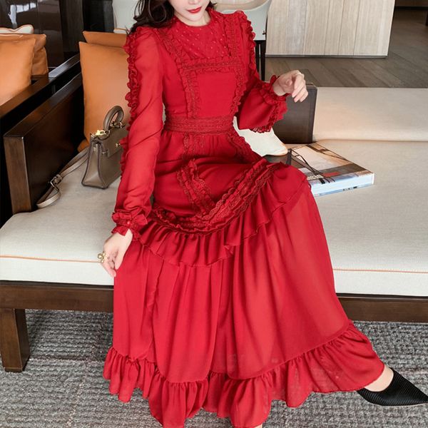 

2021 new long dress for red woman chiffon slivers of high waist lady the elegant neck dressed as party clothes women bc4j, Black;gray