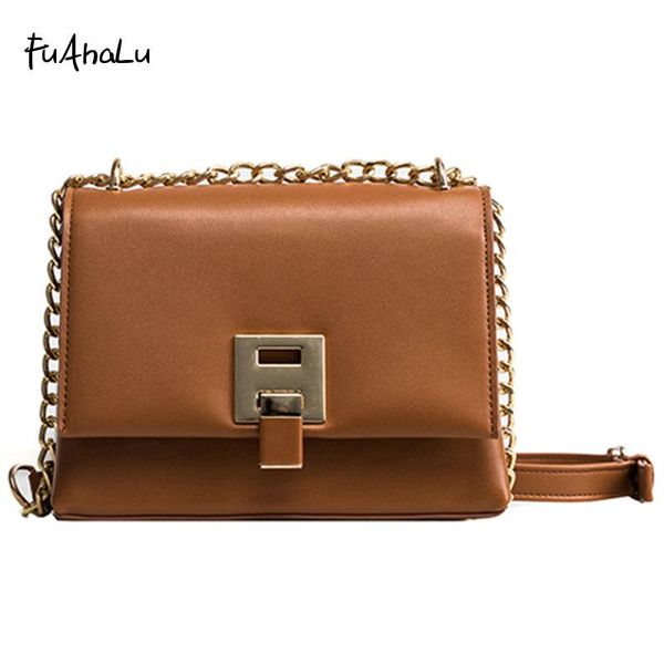 

fuahalu women's new stylish simple atmosphere chain messenger shoulder bag wild lock small square bag