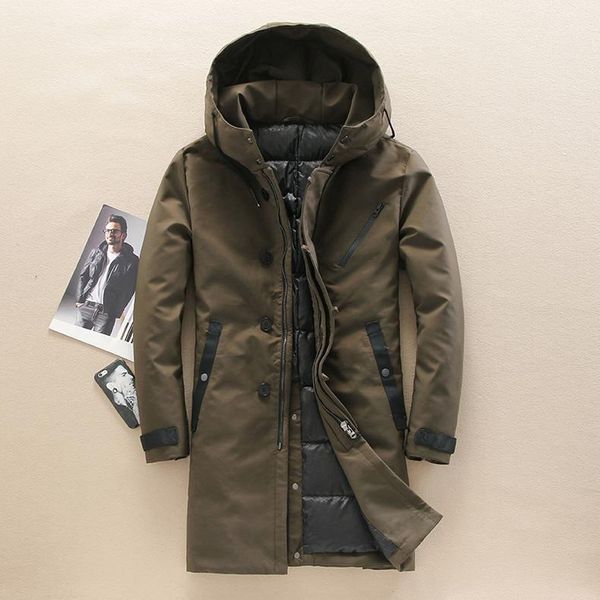 

mens hooded long duck down jackets man thick winter down coats male fashion long overcoat keep warm outerwear jk-30661, Black