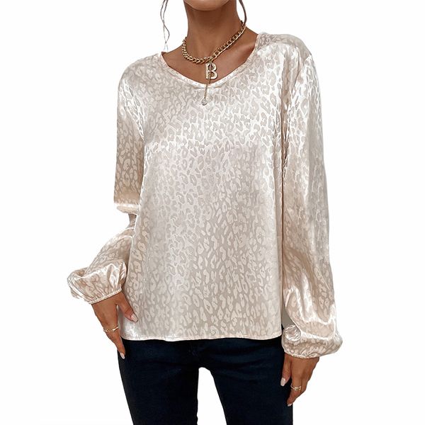 

women casual shirts long sleeve leopard print v neck blouses, White