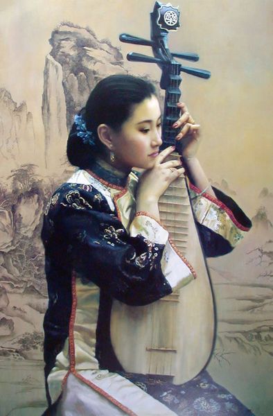 

beautiful chinese young lady playing pipa home decoration oil painting on canvas wall art canvas pictures for wall decor 201020