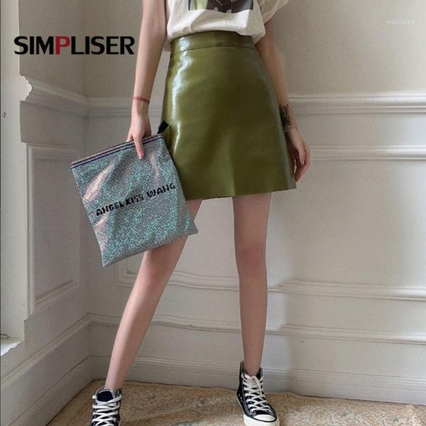 

pu leather skirts women high waisted mini skirts solid highstreet 2020 summer midi women1, Black