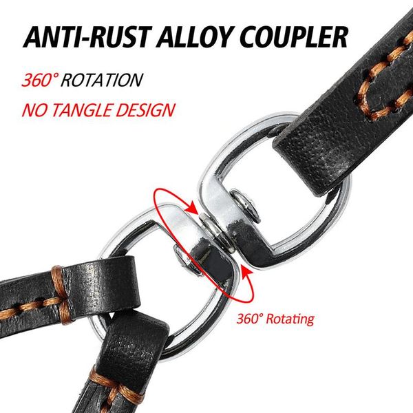 

double dog leash genuine leather dual dog leash 360 swivel no tangle walking & training leash for two dogs sof jllezx