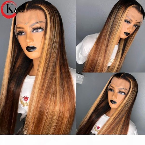 

kungang highlight t-part wigs straight human hair wigs brazilian for women 150% density "8-24" non-remy, Black;brown