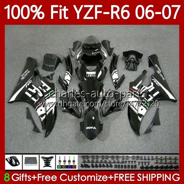 OEM MoTy Moycycle Body for Yamaha YZF R 6 600 CC YZF600 YZF-R6 06-07 Bodywork 98No.150 YZF R6 2006 2007 Branco Preto YZF-600 600CC YZFR6 06 07 MODELO DE INVEÇÃO FIT